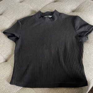 Shein black fux neck turtleneck ribbed black crop top size Small